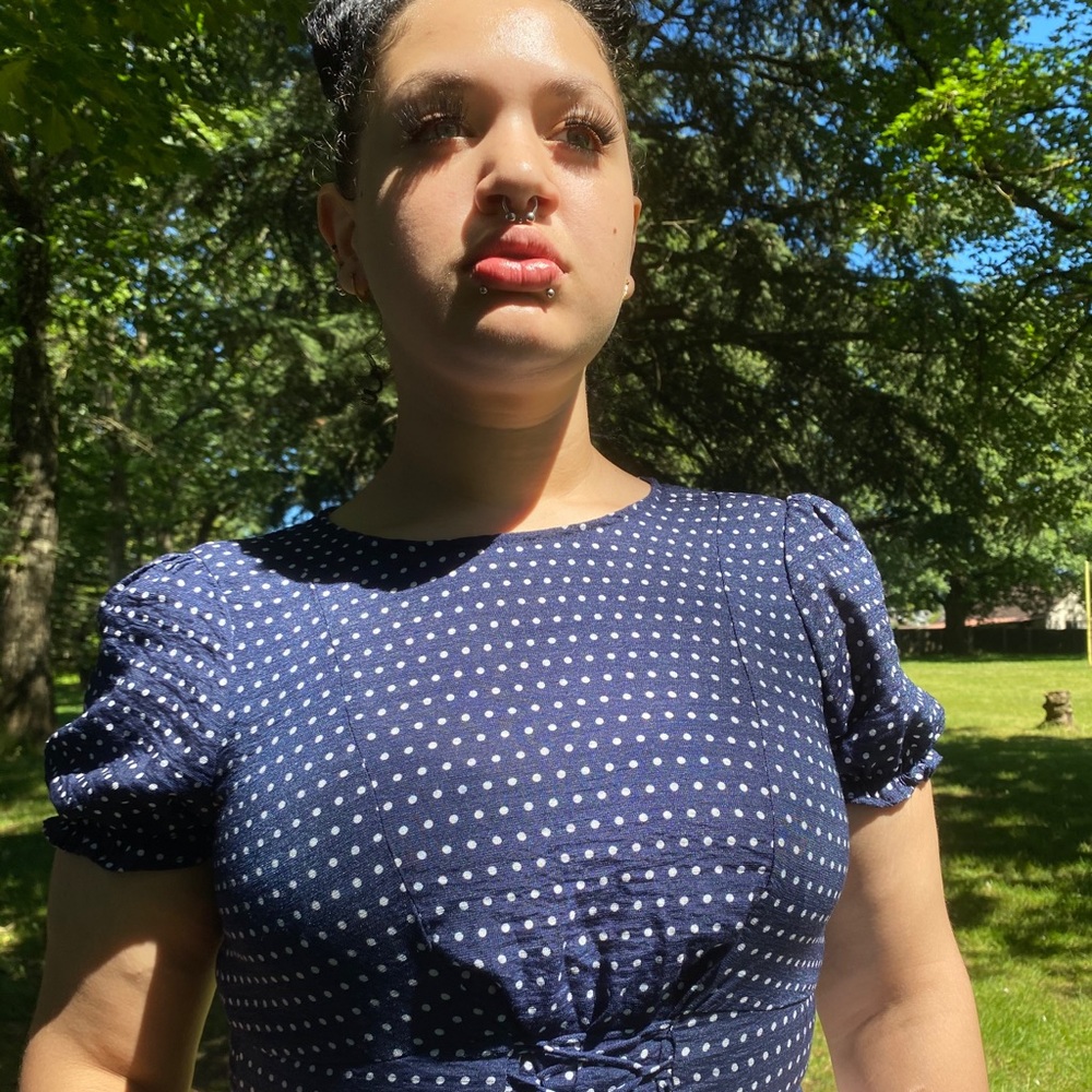 Exhilaration blue and white crop top